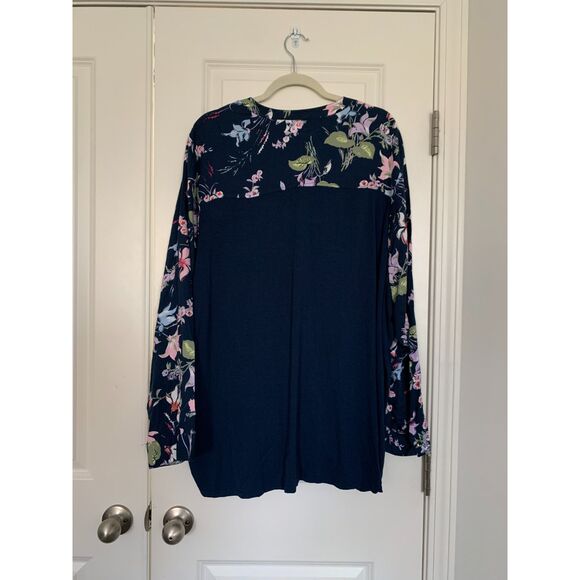 terra & sky Women Top 4X Blue Floral Mixed Media Faux Wrap Relaxed Comfort - Picture 2 of 9